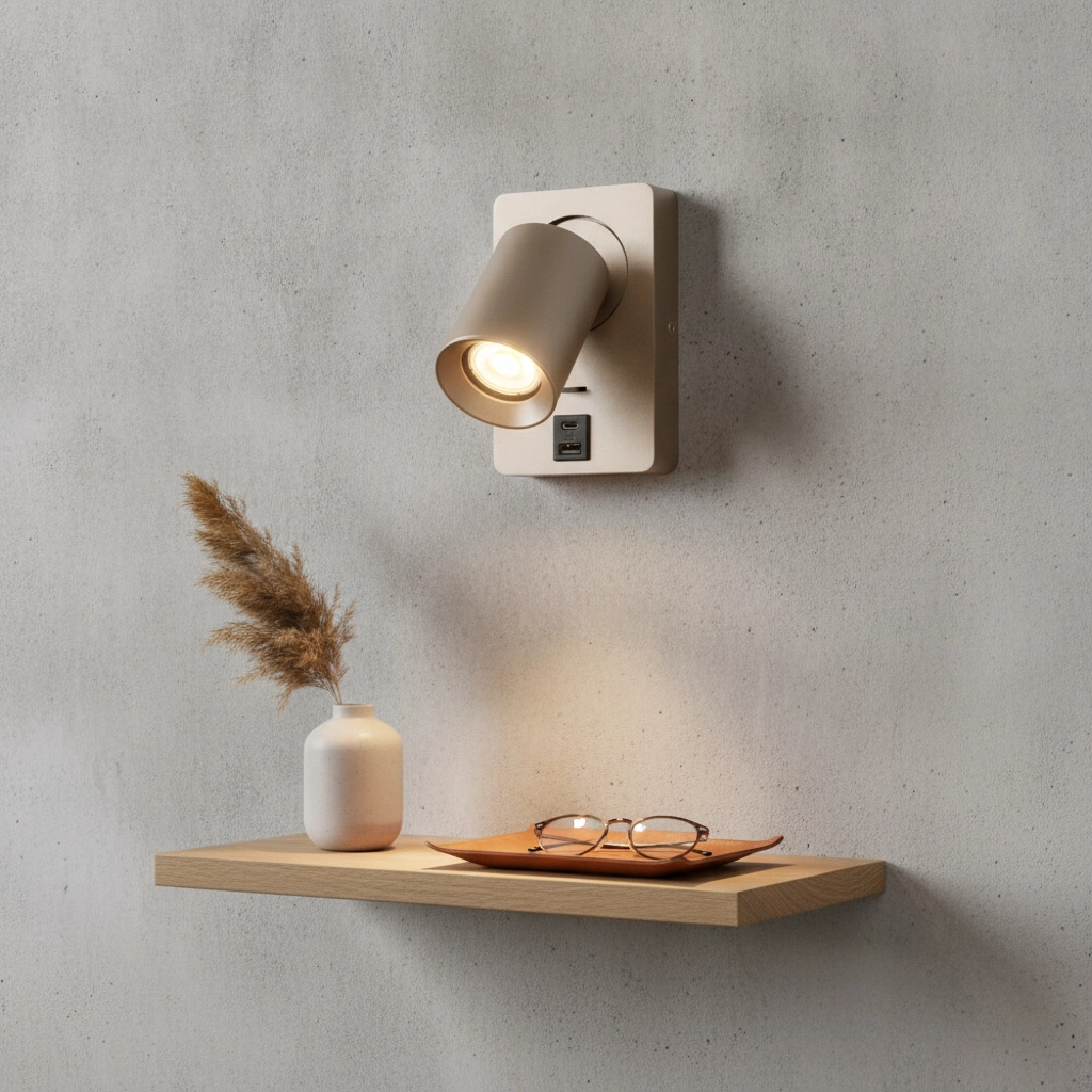 Nachttischlampe Megano USB Champagner mit USB-A und USB-C