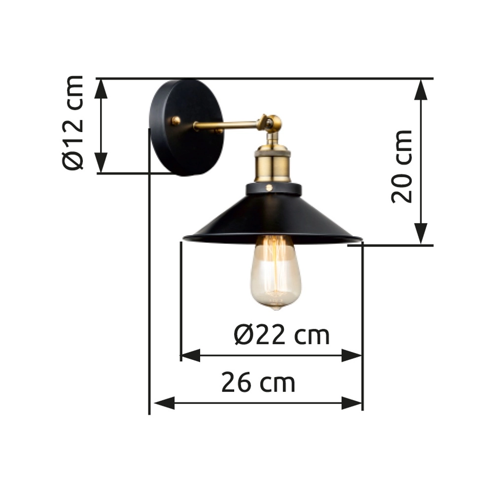 Industrie-Wandlampe Lenius Schwarz mit Gold Globo 9007371337194