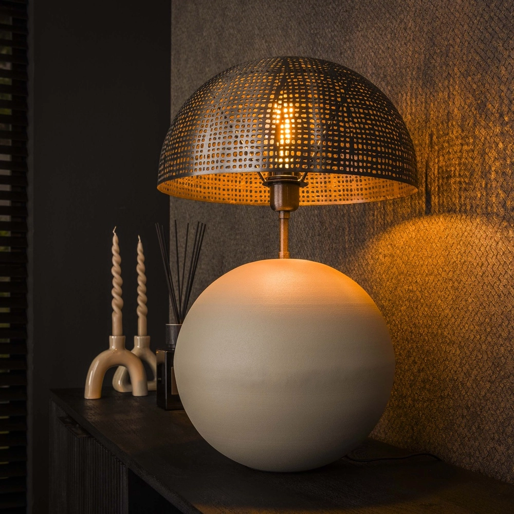 Moderne Tischlampe Sphere mit beigefarbenem Sockel – Ø 36 cm