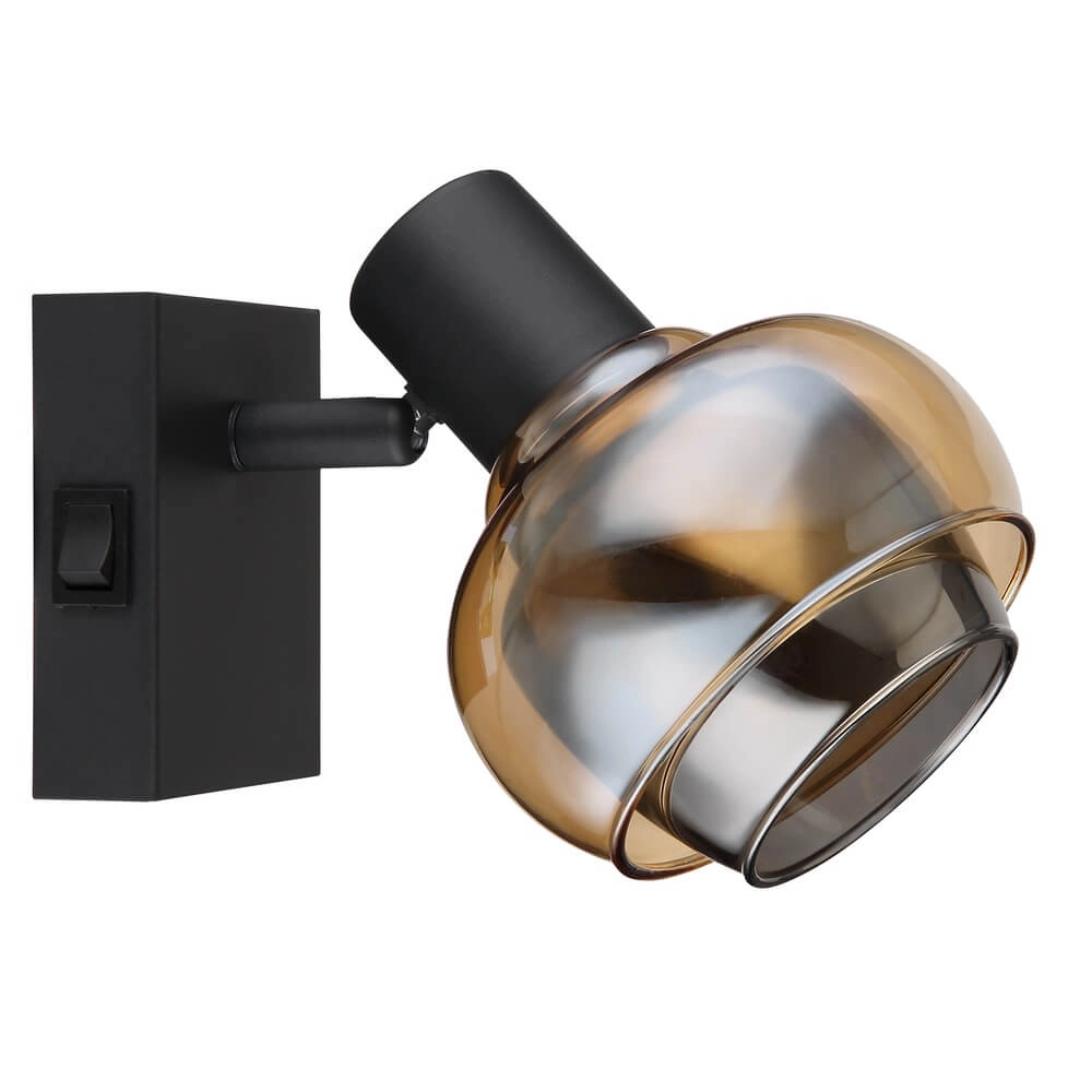 Schwarze Wandleuchte Tokki Bernsteinfarbenes Rauchglas Globo 9007371452026