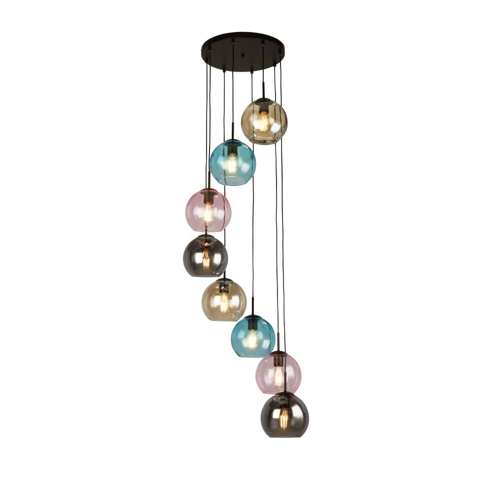 Hängelampe mit 8 Leuchten Mardi Gras II mit mehreren Glasfarben Searchlight 5053423243184