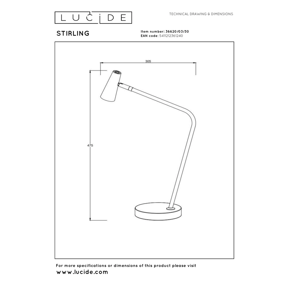Wiederaufladbare Tischlampe Stirling Schwarz Lucide 5411212361240
