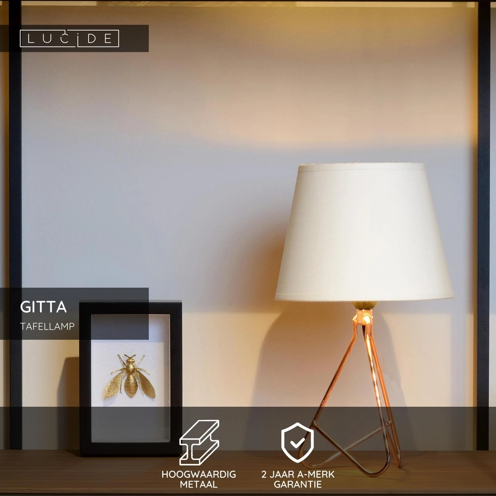 Tischlampe Gitta Kupfer mit weißer Kappe Lucide 5411212470089