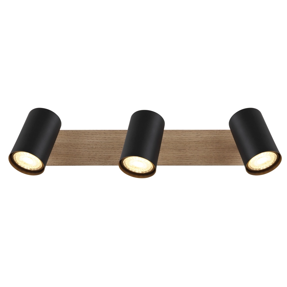 Deckenlampe Linca 3-Licht Schwarz mit Holz Globo 9007371455942