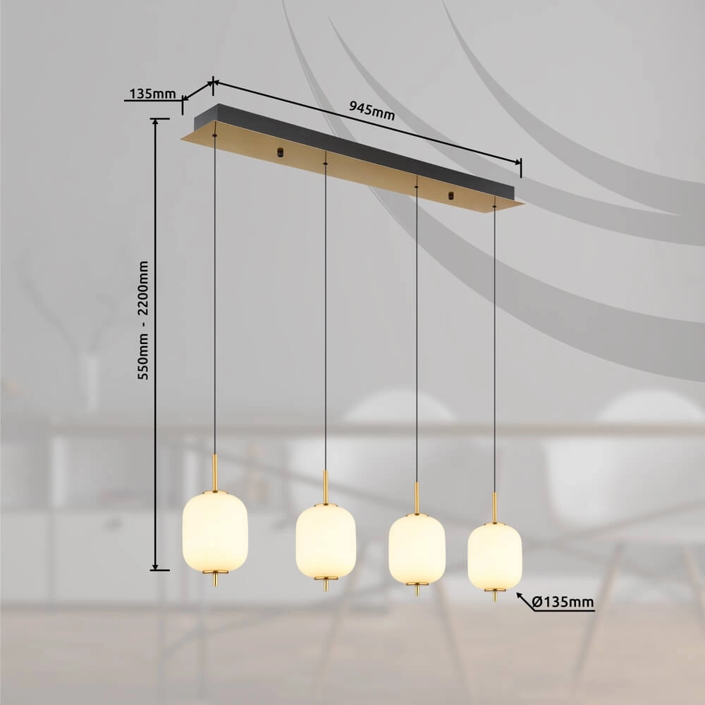Goldene Pendelleuchte Ewald 4-flammiges Weißglas Globo 9007371449583