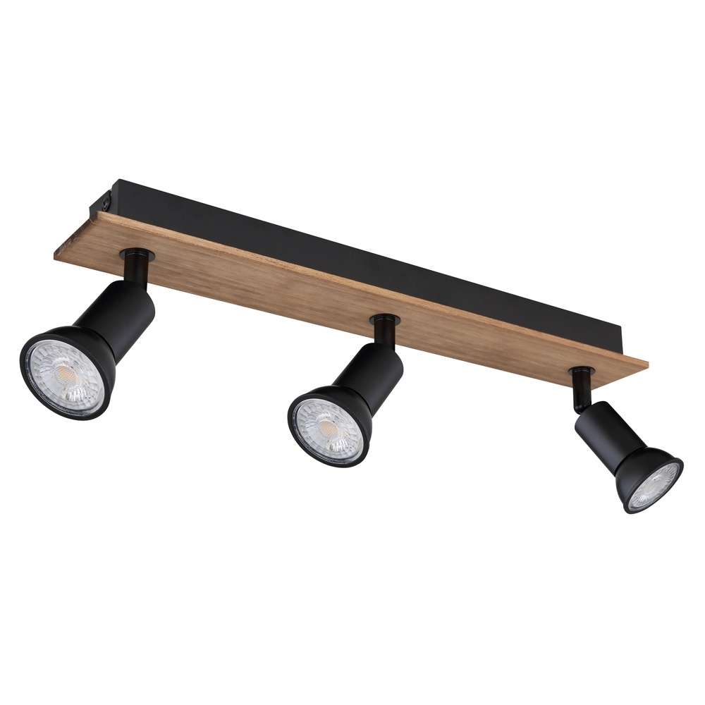 Deckenscheinwerfer Drew Schwarz mit Holz 3-Lichter Globo 9007371433780