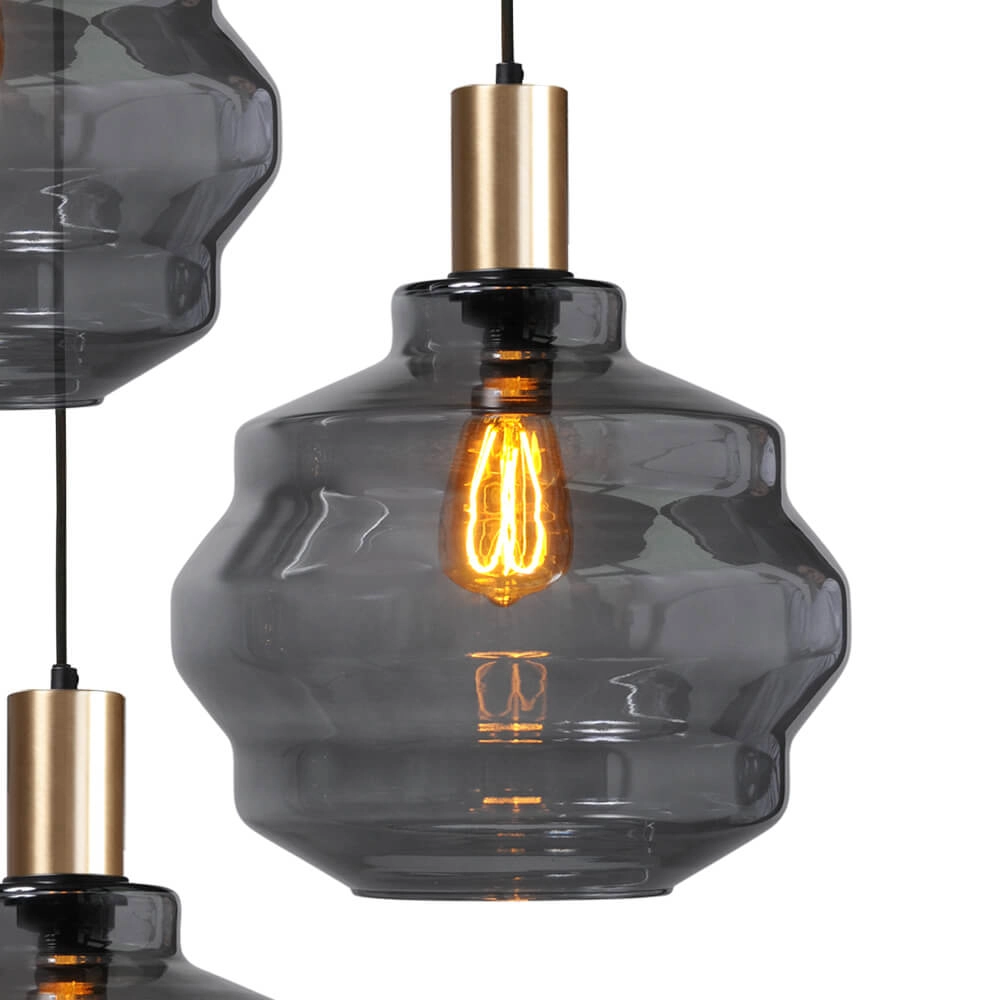 3-flammige Loft-Hängelampe - Gold - Porto mit Kugelrauchgläsern - Ø 30cm Masterlight 8718121270753