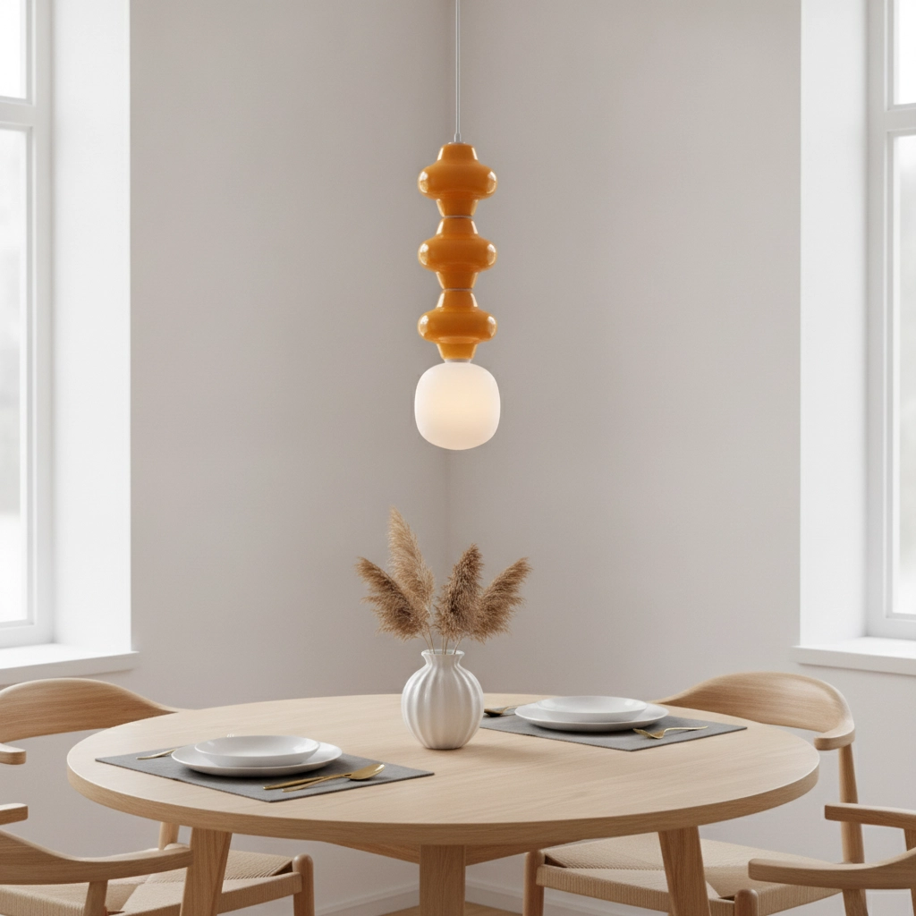 Pendelleuchte Clio L orange Keramik mit weißem Glas