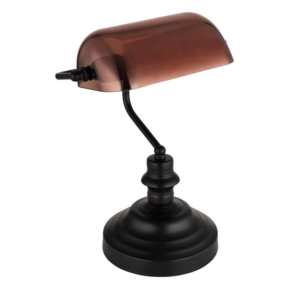 Klassische Schreibtischlampe Antique schwarz mit braunem Glas Globo 9007371474141