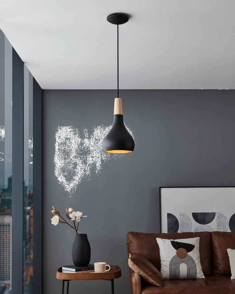Schwarze Hängelampe Sabinar Ø 18cm mit Holz Eglo 9008606235773