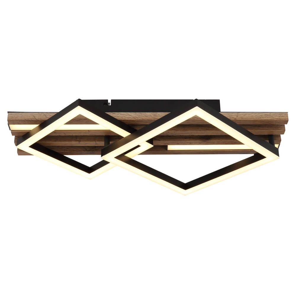 Deckenlampe Obrien schwarz mit Holz 2-hellste Globo 9007371512300