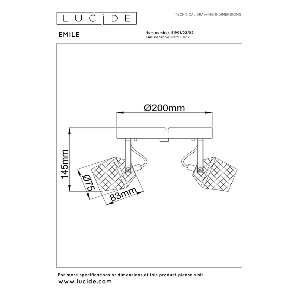 2-Licht Deckenlampe Emile Schwarz mit Gold Lucide 5411212510082