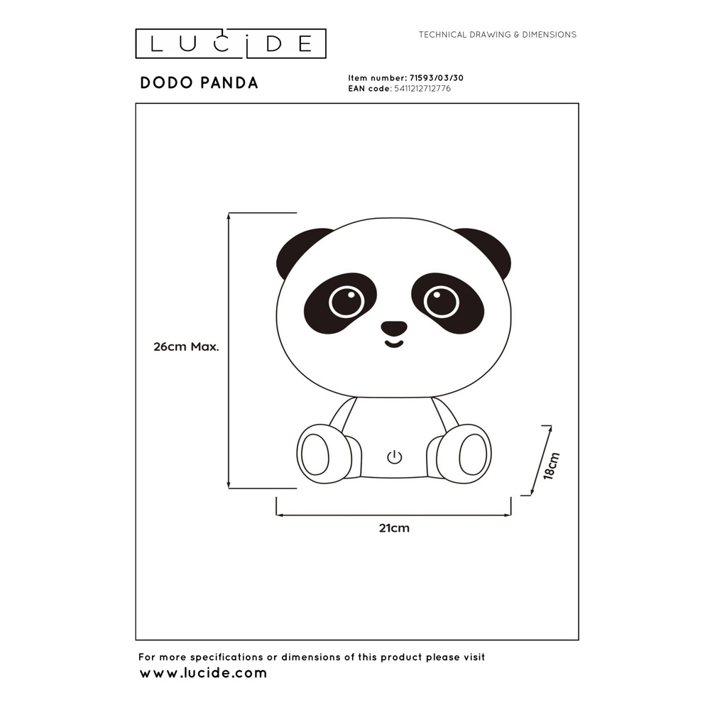 Nachtlicht Dodo Panda Kinderzimmer schwarz Lucide 5411212712776