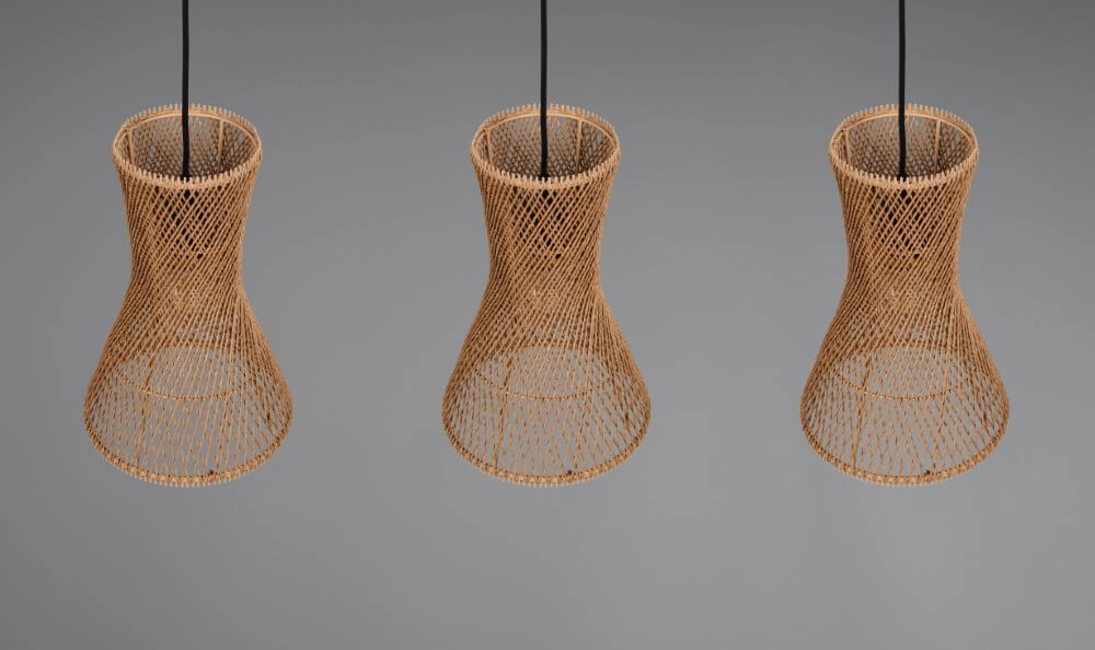 3-flammige Pendelleuchte Bijou schwarz mit Rattan Trio 4017807637298