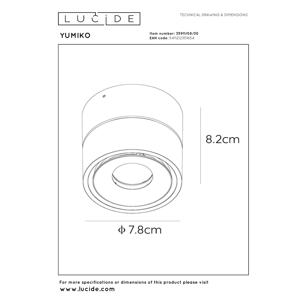 Deckenscheinwerfer Yumiko Single Black Lucide 5411212351654