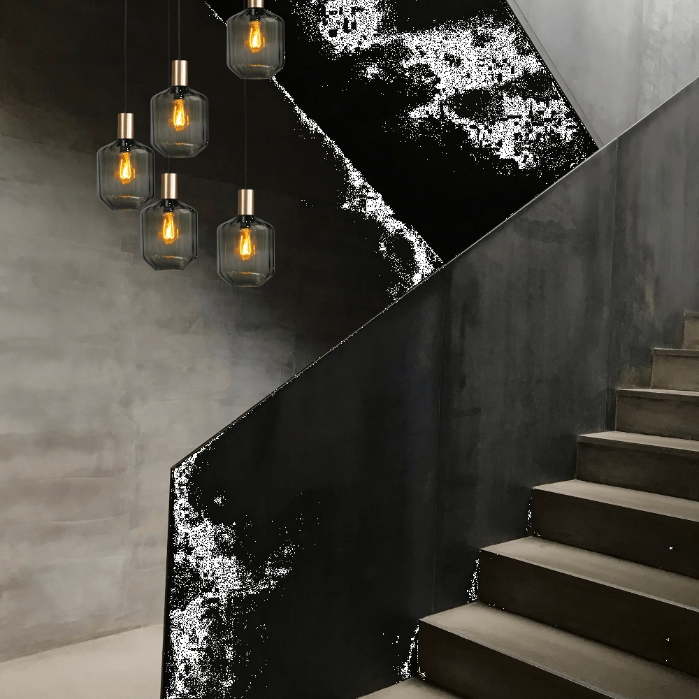 5-flammige Loft-Hängelampe - Gold - Porto mit grünen Jagger-Gläsern Masterlight 8718121271125