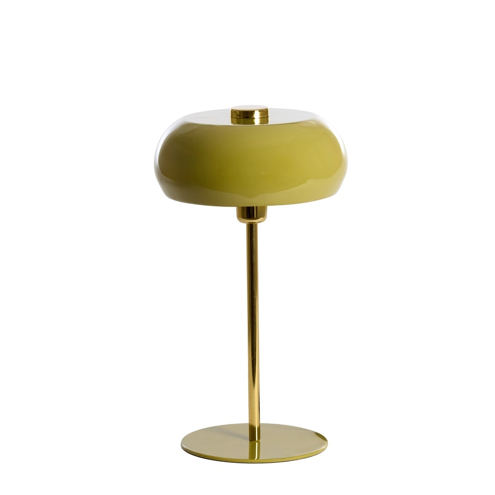 Tischlampe Surin Ø 26cm – glänzend olivgrün mit Gold