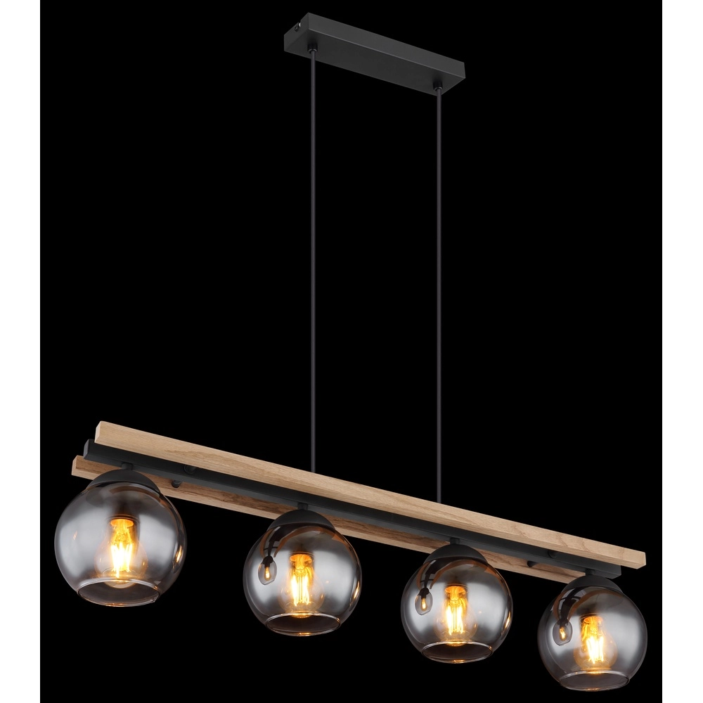 4-Licht Pendellampe Conni Schwarz mit Holz Globo 9007371451739