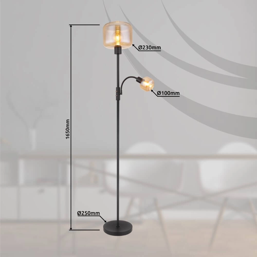 Schwarze Stehlampe Giuseppe Bernsteinfarbenes Glas Globo 9007371441228