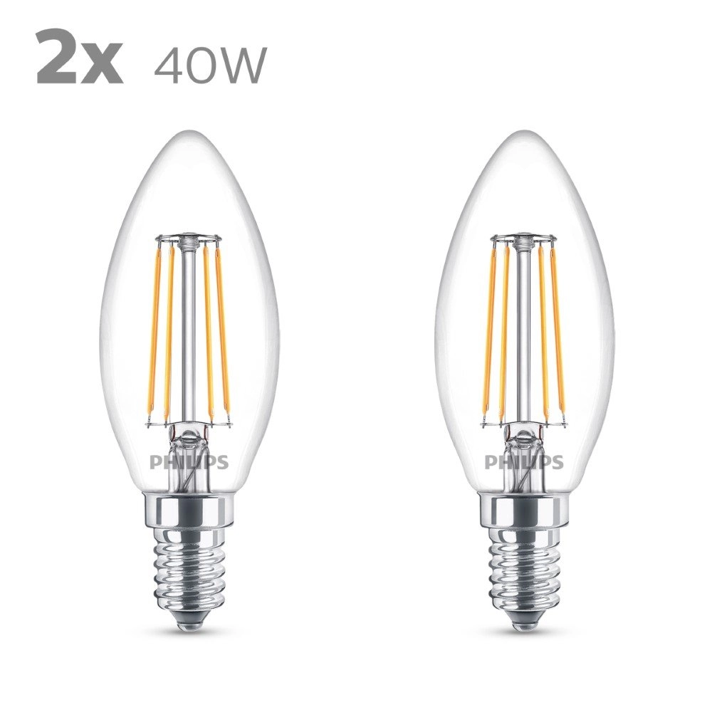 Lichtquelle Kerze 4,3W - E14 - 2700K - 470 lumen 2er-Set Philips 8718699777616