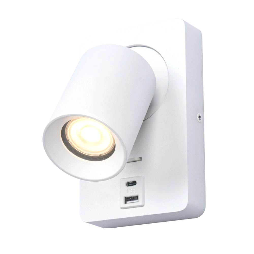 Nachttischlampe Megano USB weiß mit USB-A und USB-C