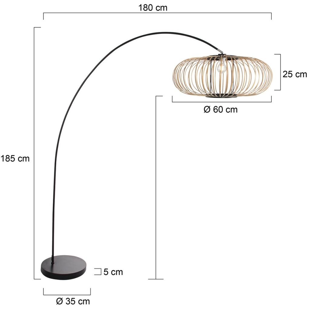 Bogenlampen-Schwarz Solva mit Bambusschatten Ø60 cm Steinhauer 8712746182620