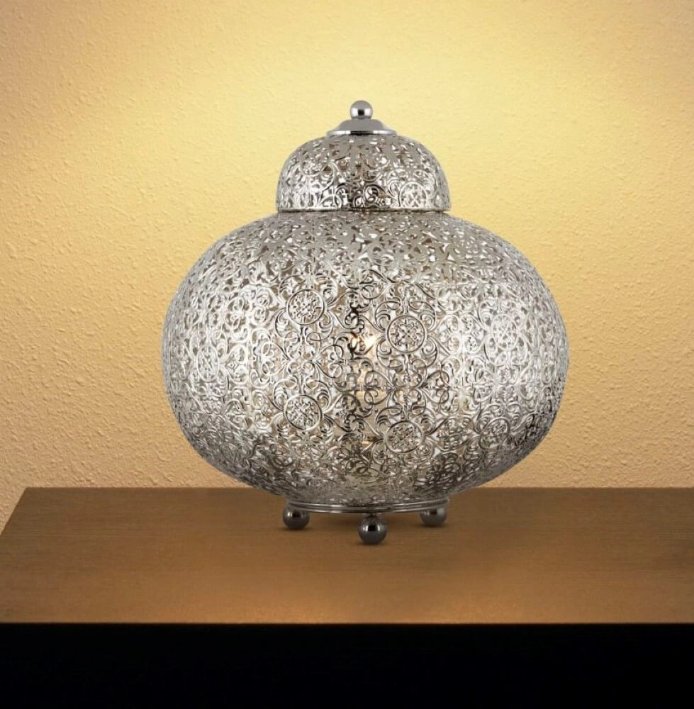 Tischlampe im marokkanischen Stil Fretwork Edelstahl Searchlight 5053423025896