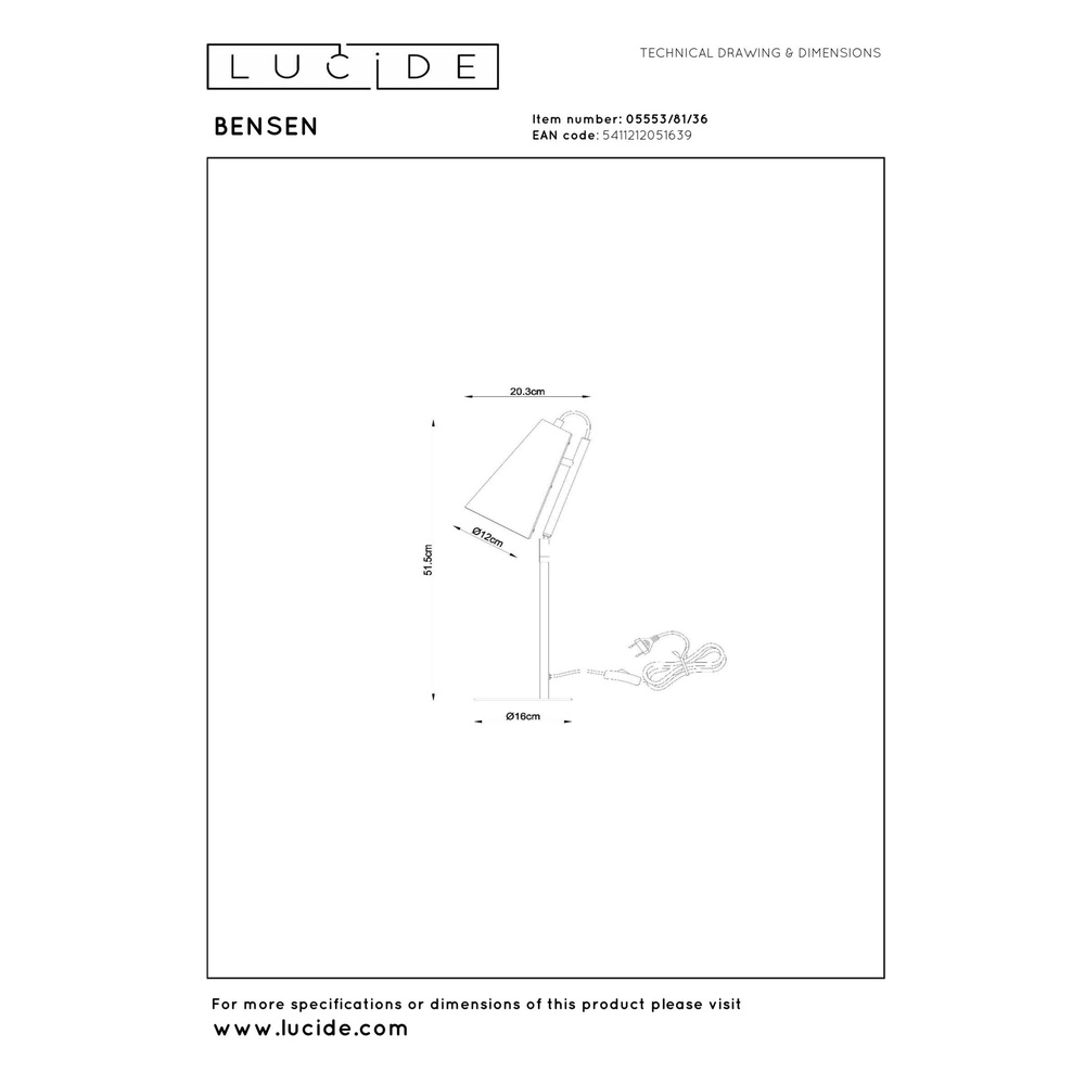 Einzigartige Tischlampe Bensen Grau Lucide 5411212051639