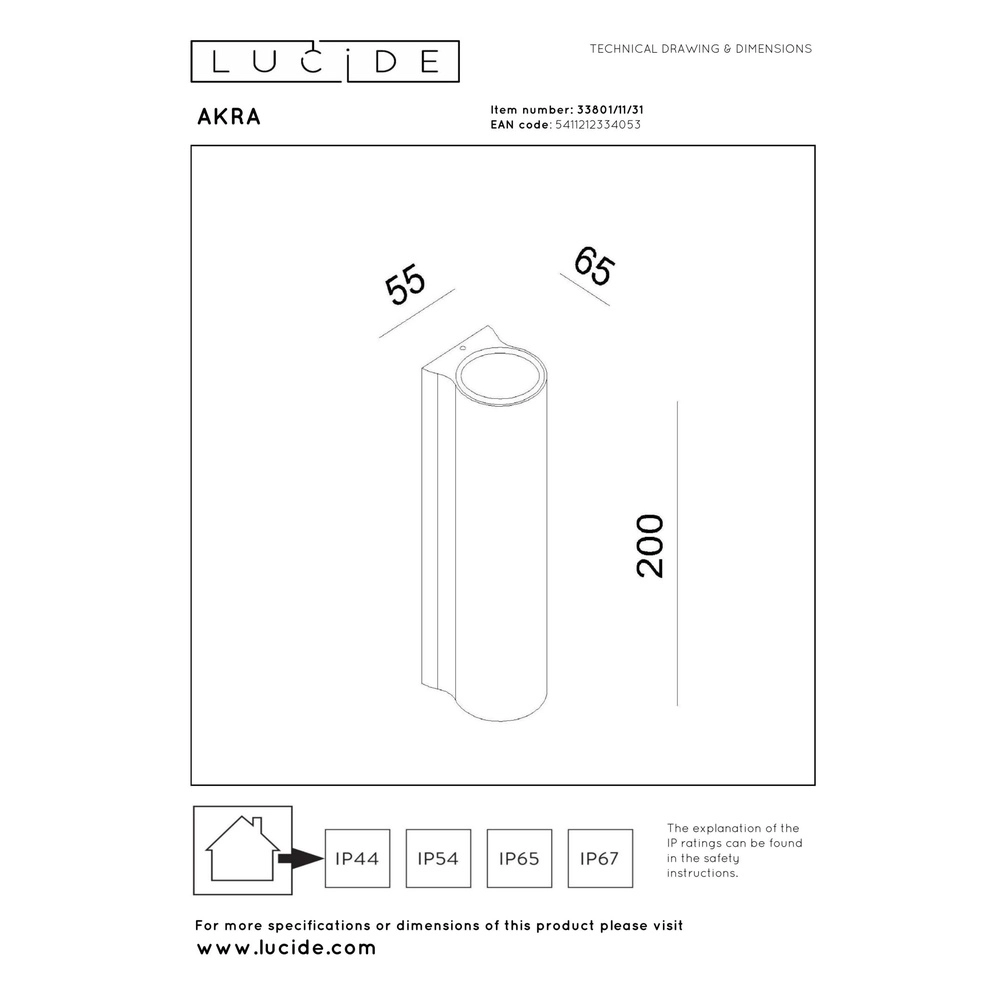 Design-Wandlampe Akra Weiße IP54 auf und ab Lucide 5411212334053