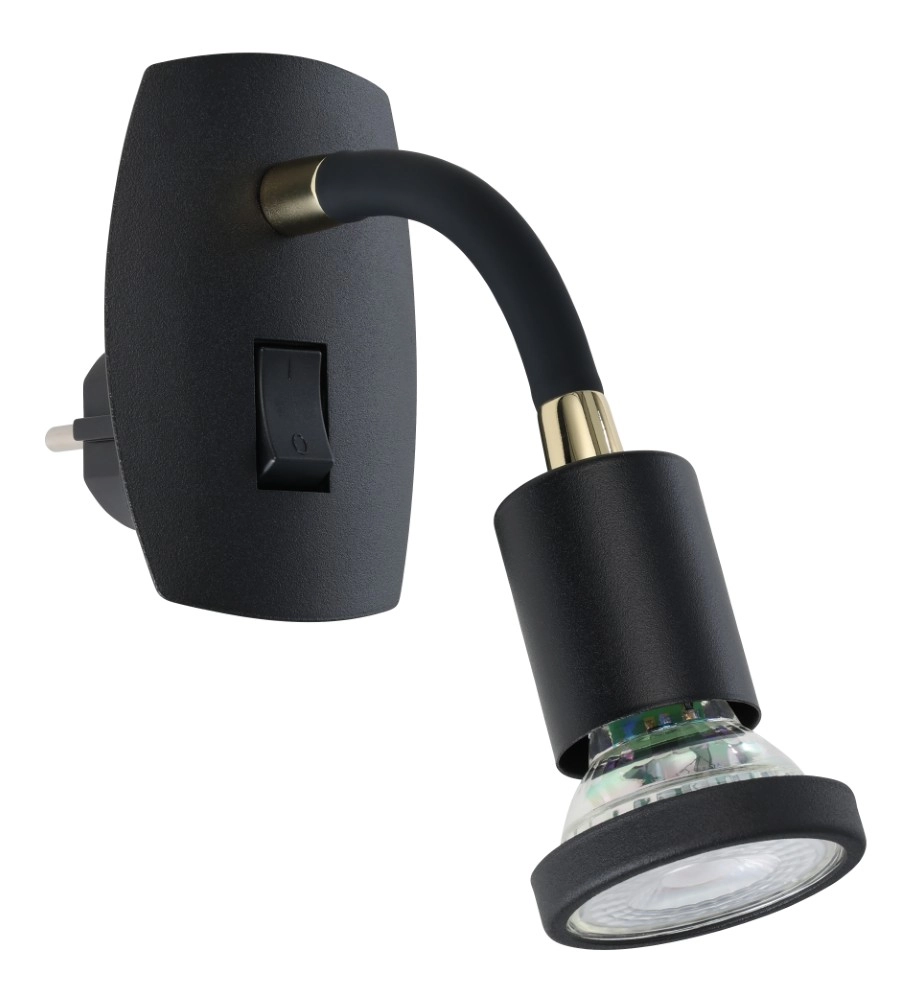 Steckdosen-Wandlampe Parrini Schalter – flexibel – schwarz/Messing