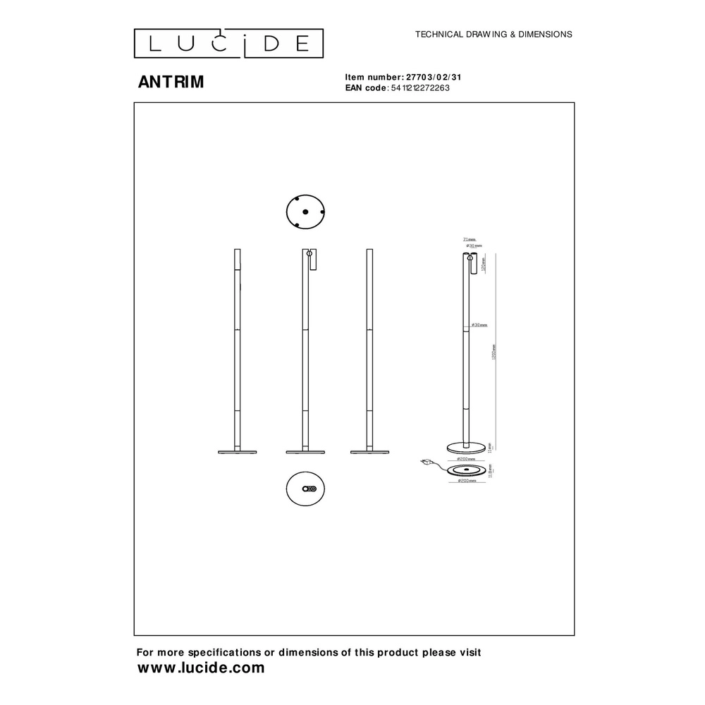 Wiederaufladbare Leselampe Antrim weißes IP54 Lucide 5411212272263