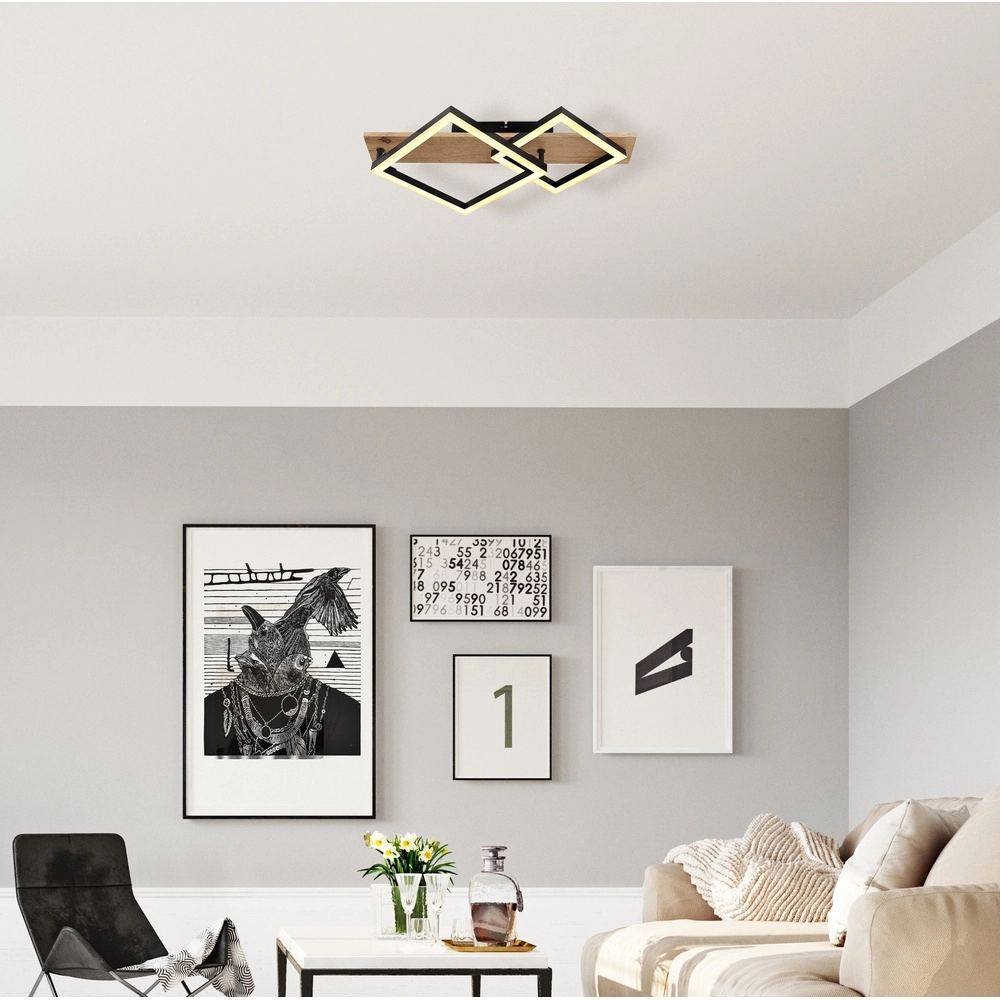 Deckenlampe Beatrix 47,5 cm Quadrate schwarz mit Holz Globo 9007371457380