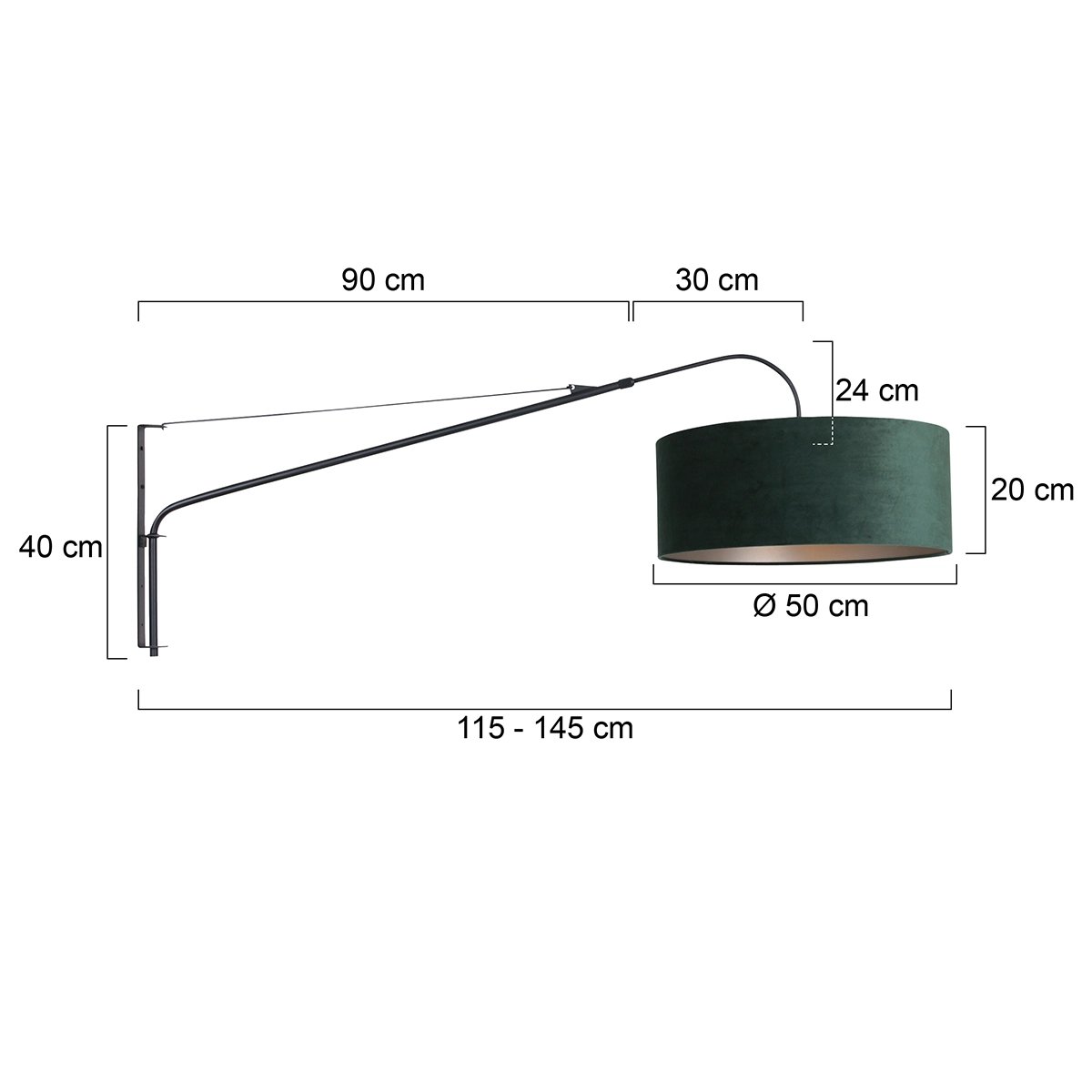 Wandlampe Elegant Classy 50 cm schwarz mit grünem Samtschirm Steinhauer 8712746146035
