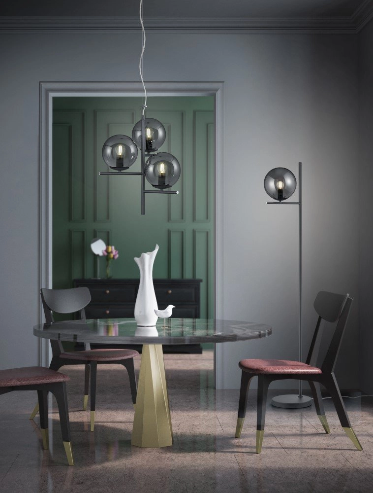 Pendelleuchte Pure 3 Lichtschwarz mit Rauchglas Trio 4017807433067