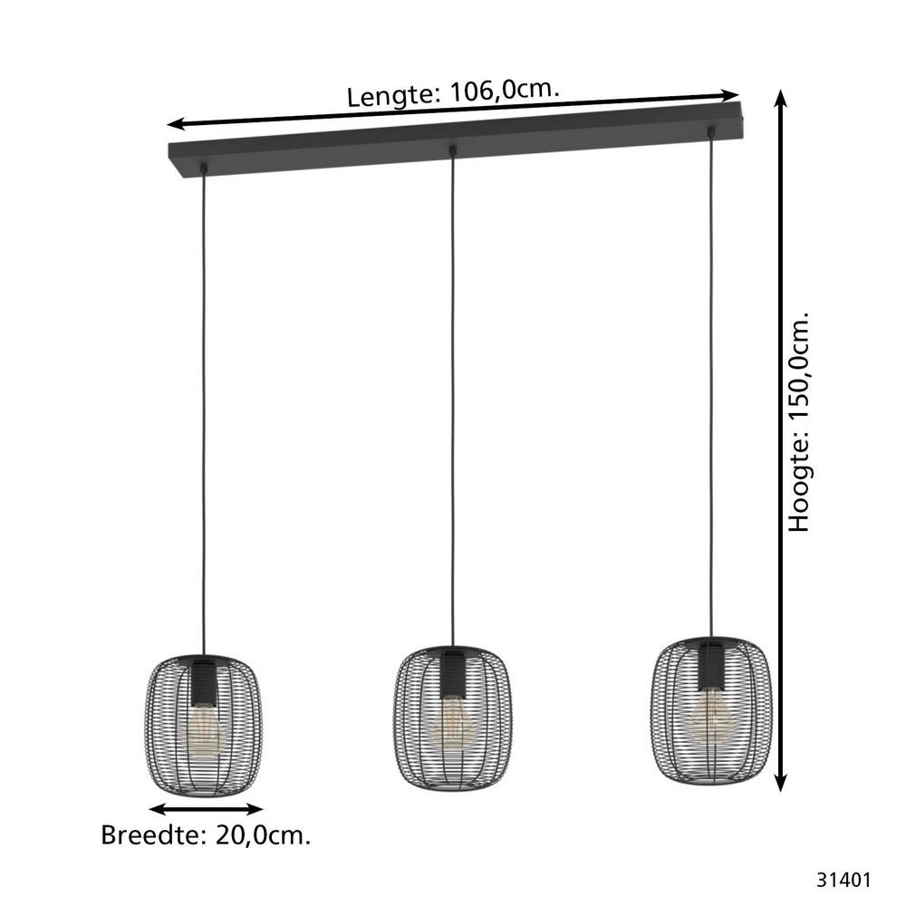3-Licht-Drahtlampe Derwen 3x E27 - Ø20cm - schwarz Eglo 9002759314019