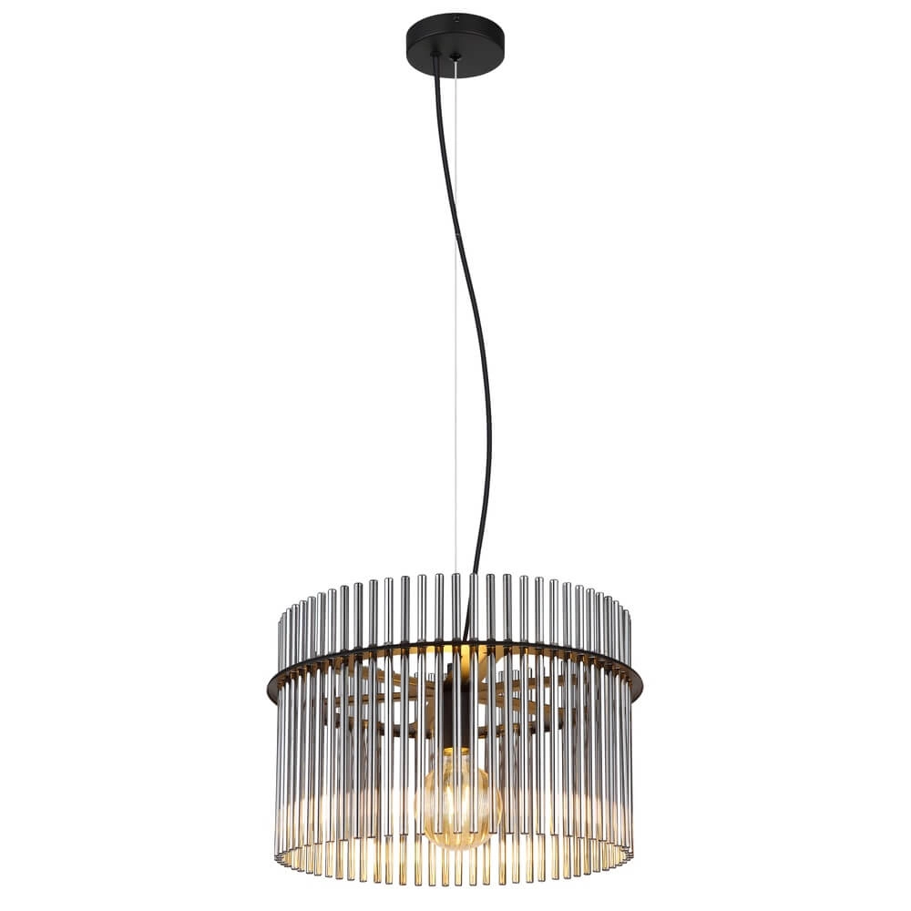 Schwarze Pendelleuchte Gorley mit Rauchglas Ø 40cm