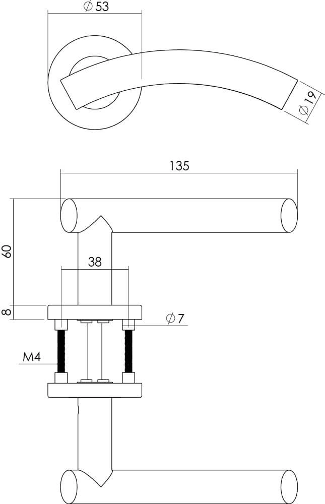 Türklinke Gebogen Rosette mit Grat Edelstahl Intersteel 8714186129838
