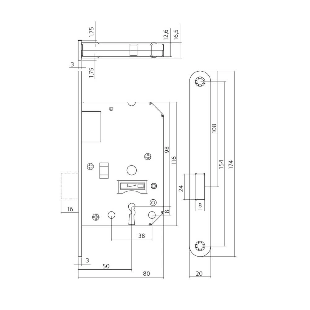 Schlosskasten Tastatur Domus weiß 55mm ohne Hocker Intersteel 8714186418420