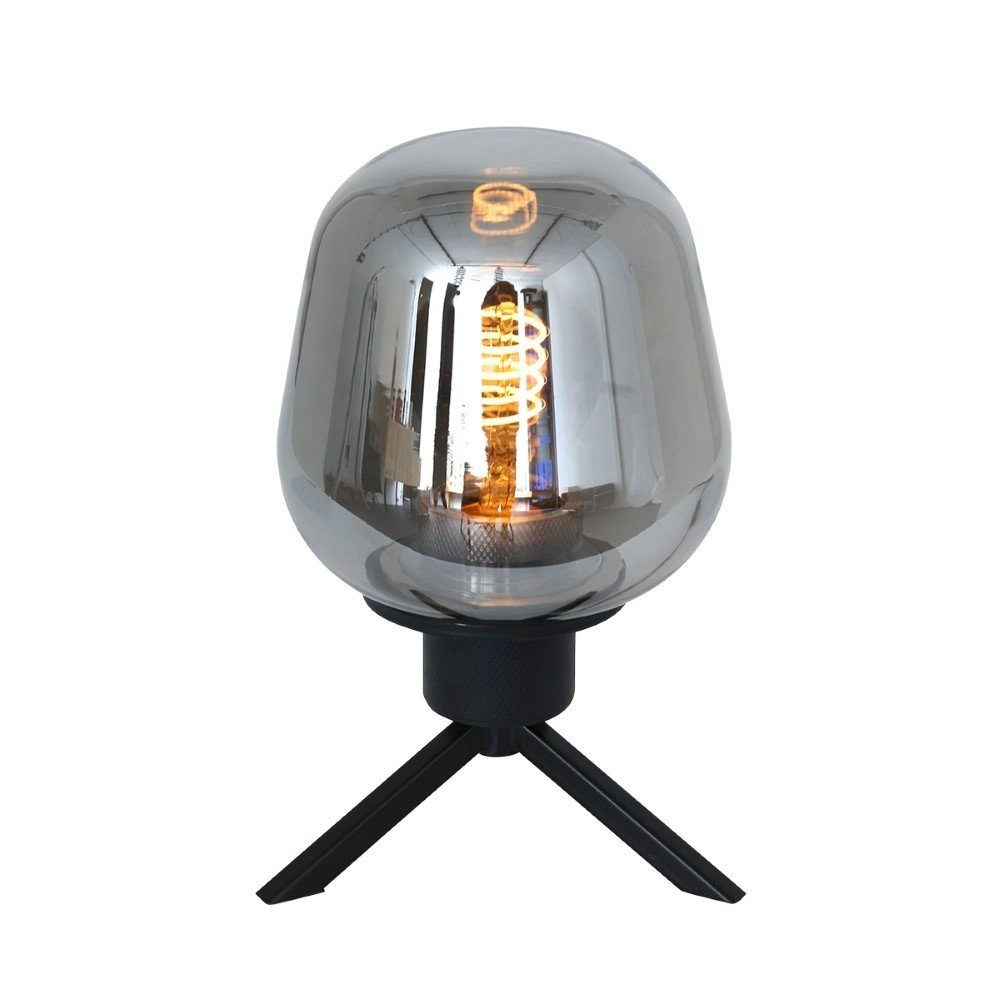 Glastischlampe Reflexion 14 cm schwarz mit Rauchglas
