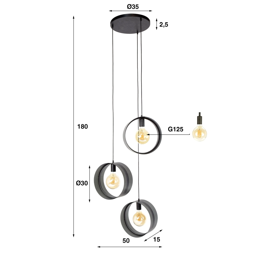 Land-Pendellampe Ring Holzkohle – 3x E27 Lyora 8716803510975