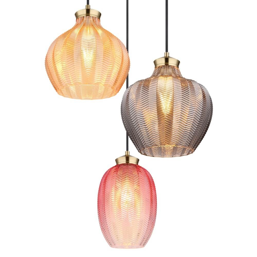 Goldene Pendelleuchte Jessica mit farbigem Glas rund Globo 9007371487110