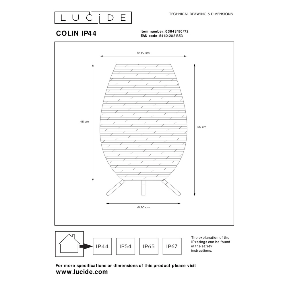 Wiederaufladbare Tischlampe Colin Ip44 Rattan Lucide 5411212031853