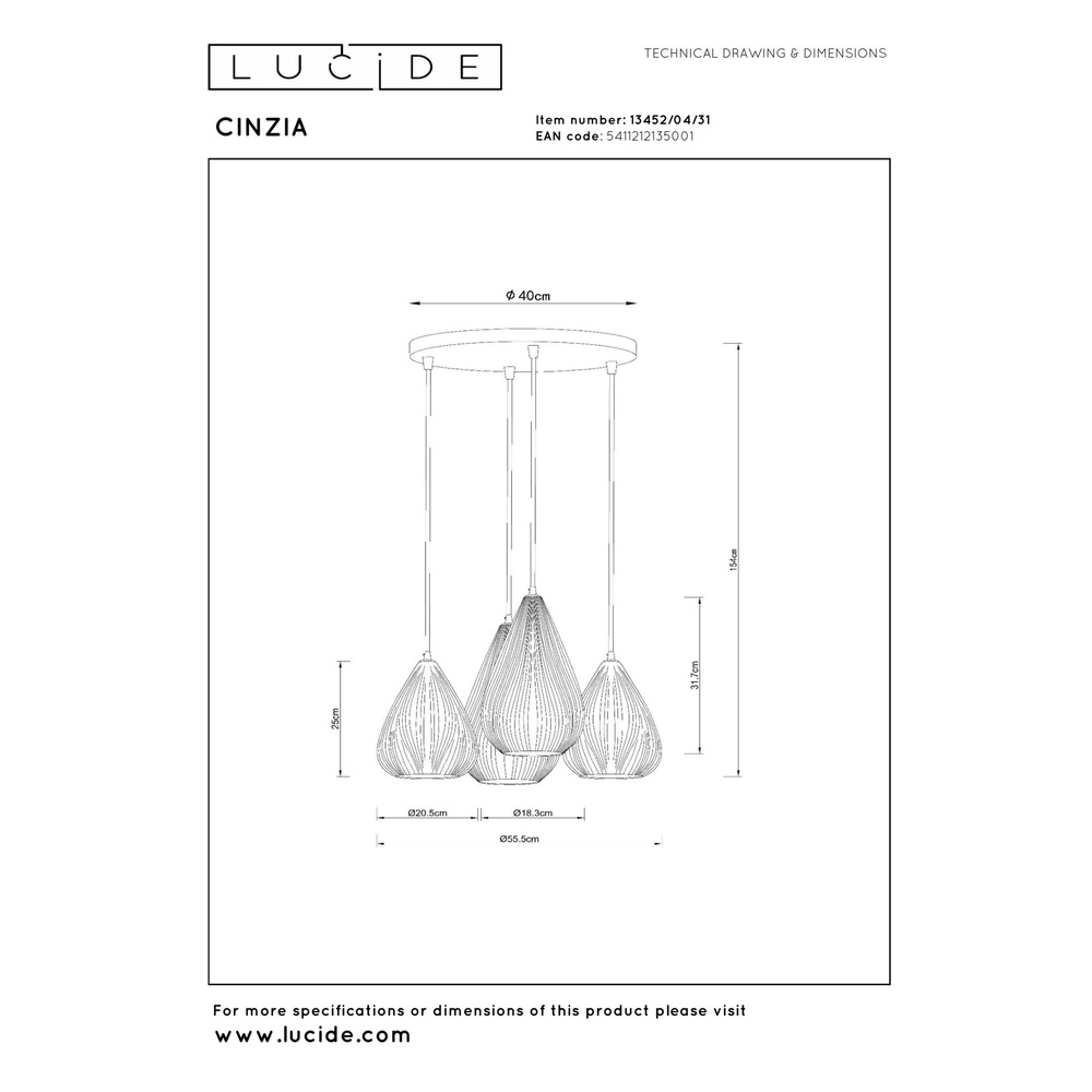 Design-Pendellampe Cinzia weiße Ø 55,5 cm Lucide 5411212135001