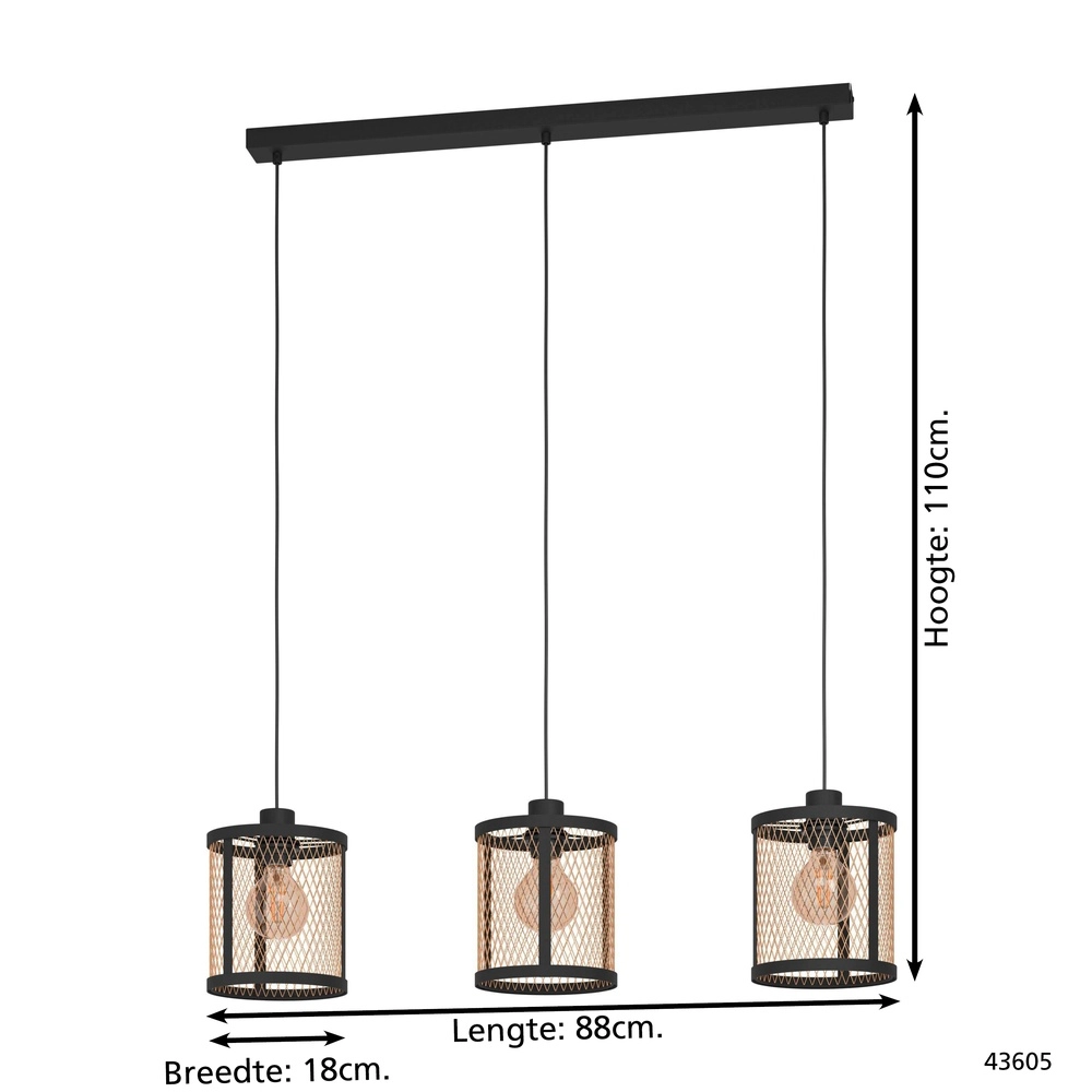 3L-Pendelleuchte Dellow schwarz mit Gold – Ø 18 cm Eglo 9002759436056