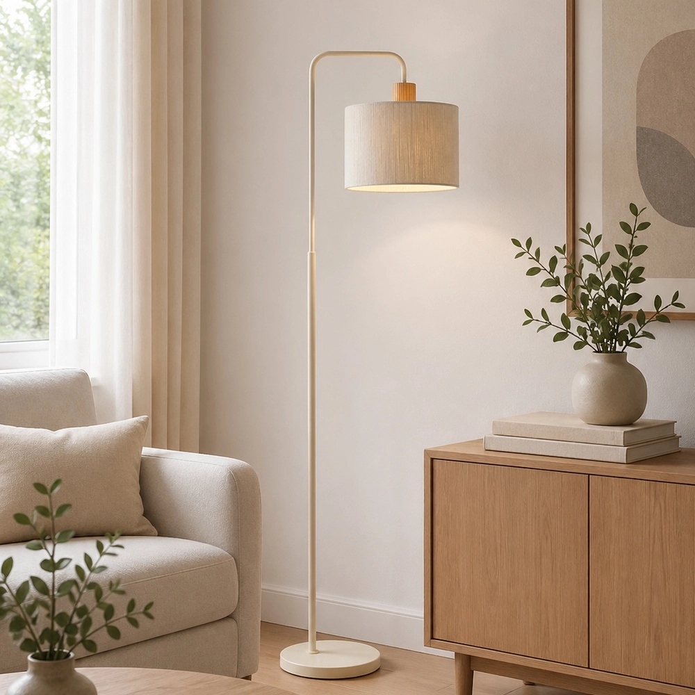 Japandi Stehlampe Arlo Sandbraun mit Holz Brilliant 4004353477072