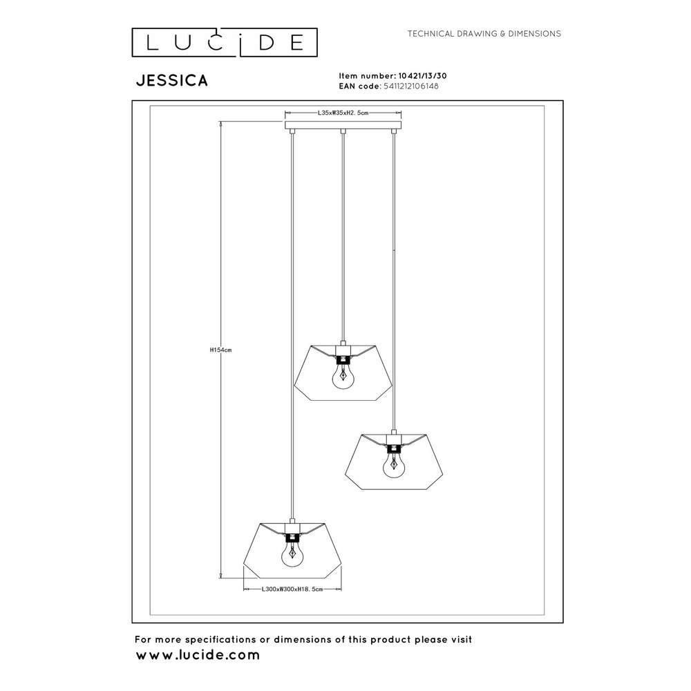 Pendellampe Jessica Schwarze 3-Lichter Lucide 5411212106148