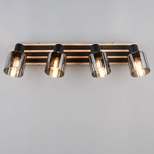 Deckenlampe 4-Licht Travia Schwarz mit Holz Trio 4017807682618