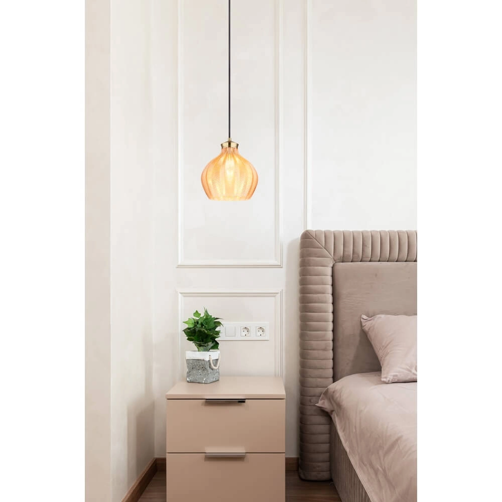 Pendelleuchte Jessica mit orangefarbenem Glas Ø 22cm Globo 9007371478118