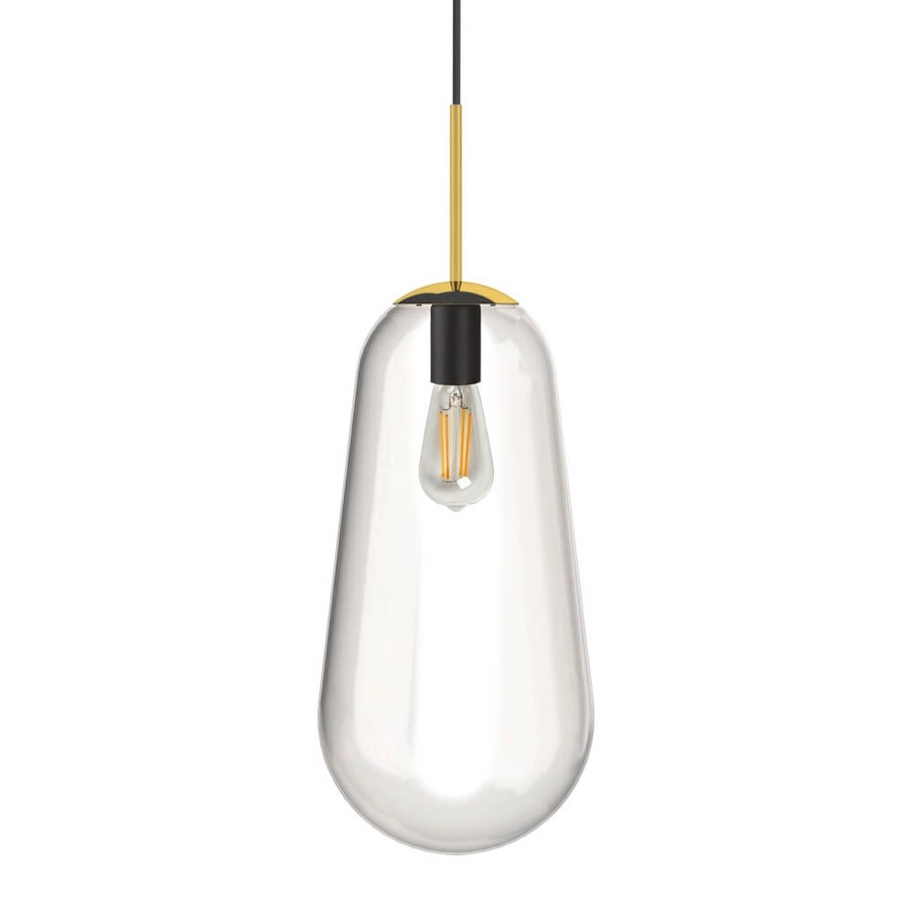 Hängelampe aus Glas Pear Long Ø 22cm Gold mit klarem Glas