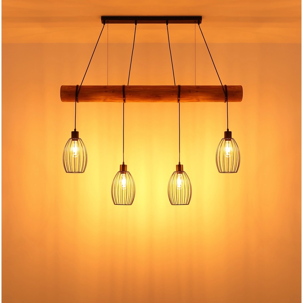 Land-Pendellampe Berti 4-Licht Holz mit Schwarz Globo 9007371583591